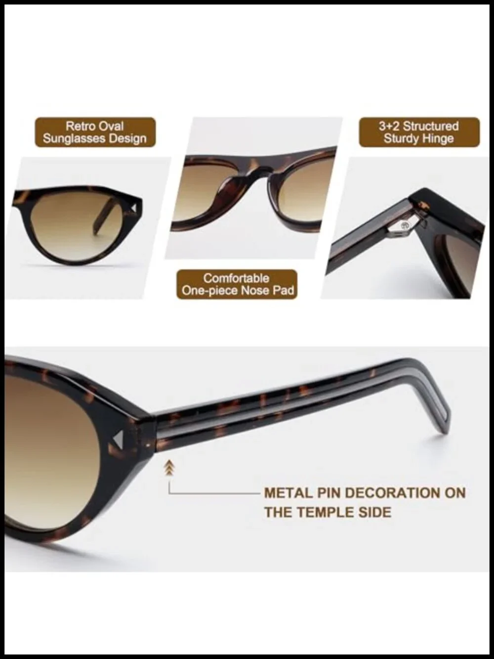 Womens Retro Oval Cat Eye Sunglasses UV400 Protection Lightweight Plastic Frame